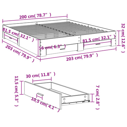 Bedframe met lades bewerkt hout wit 200x200 cm