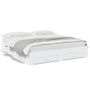 Bed frame with drawers treated wood white 200x200 cm