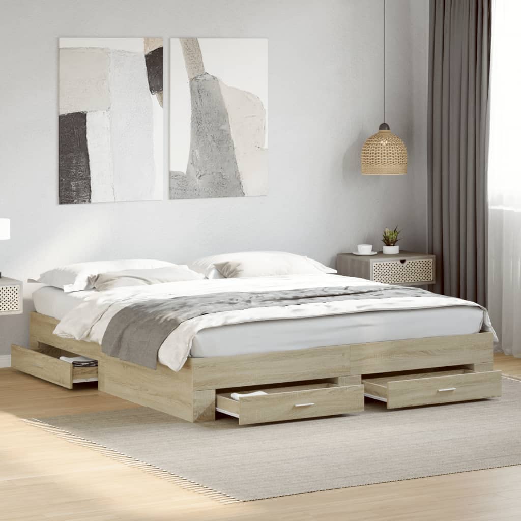 Bedframe met lades bewerkt hout sonoma eikenkleurig 200x200 cm
