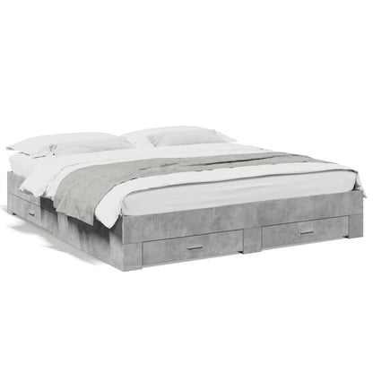 Bedframe met lades bewerkt hout betongrijs 200x200 cm