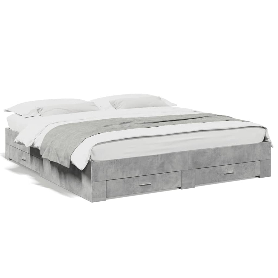 Bedframe met lades bewerkt hout betongrijs 200x200 cm