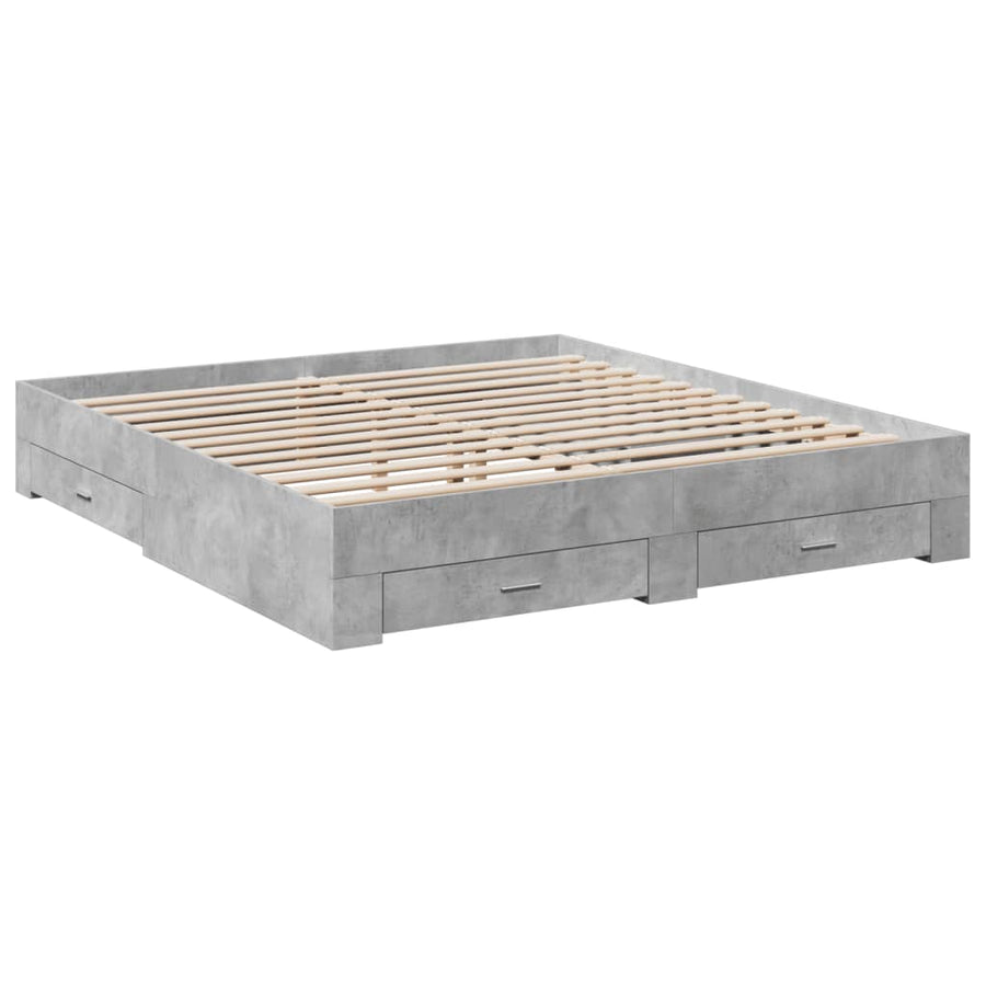 Bedframe met lades bewerkt hout betongrijs 200x200 cm