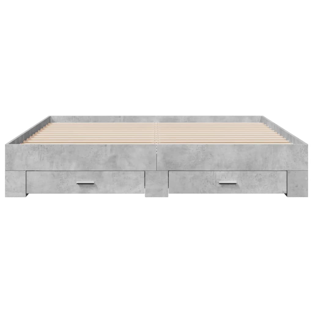 Bedframe met lades bewerkt hout betongrijs 200x200 cm