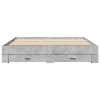 Bedframe met lades bewerkt hout betongrijs 200x200 cm
