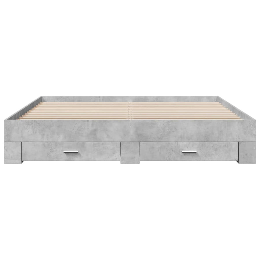 Bedframe met lades bewerkt hout betongrijs 200x200 cm