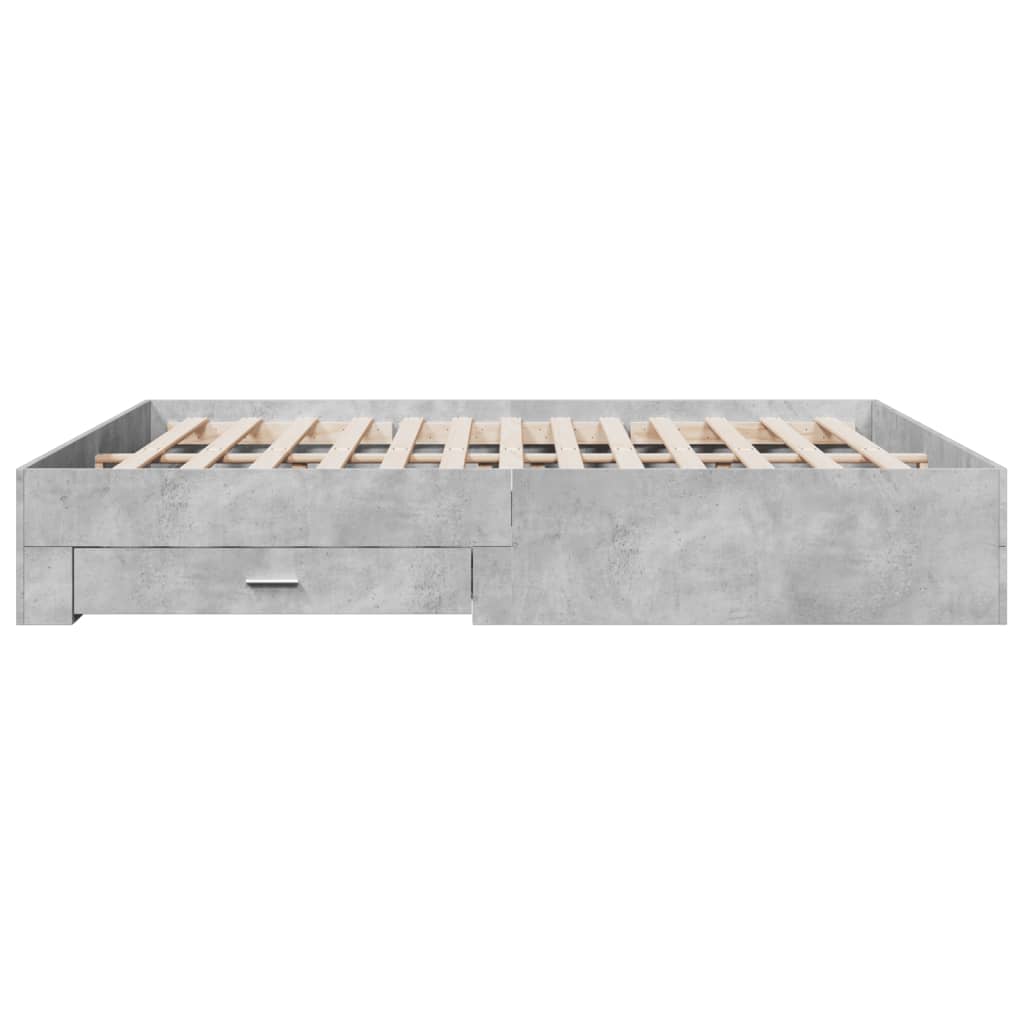 Bedframe met lades bewerkt hout betongrijs 200x200 cm