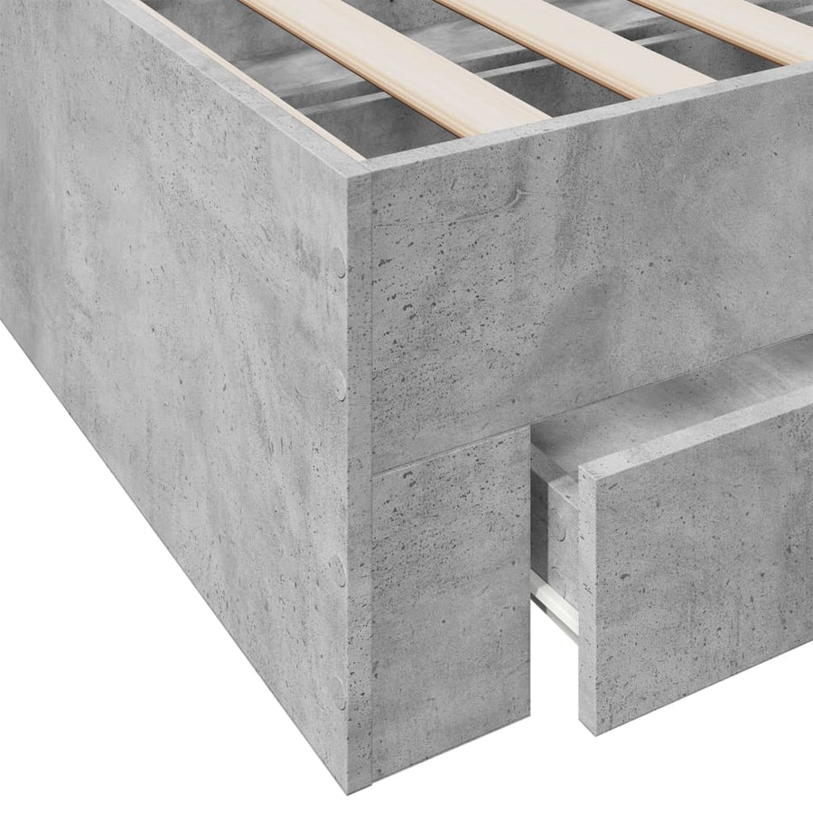 Bedframe met lades bewerkt hout betongrijs 200x200 cm