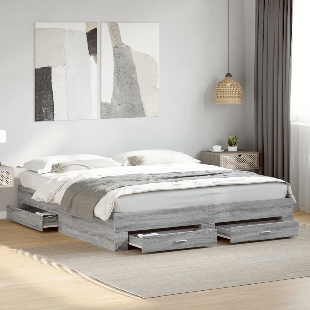Bedframe met lades bewerkt hout grijs sonoma eiken 200x200 cm