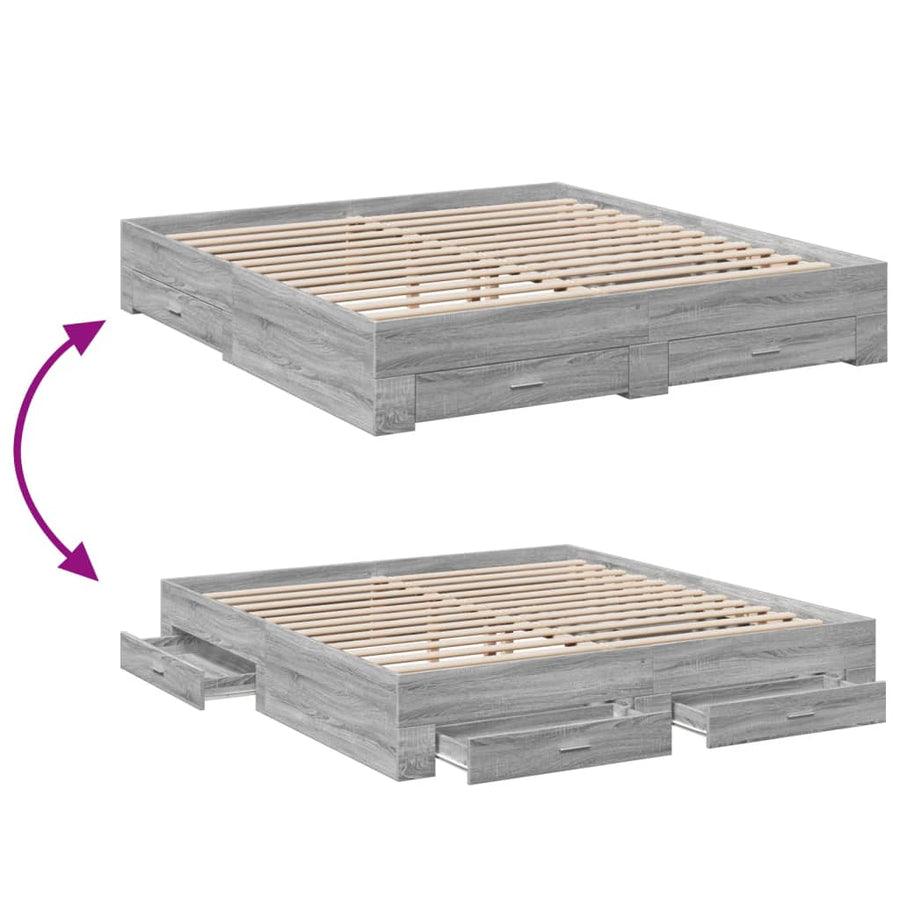 Bedframe met lades bewerkt hout grijs sonoma eiken 200x200 cm