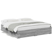 Bed frame with drawers engineered wood grey Sonoma oak 200x200 cm