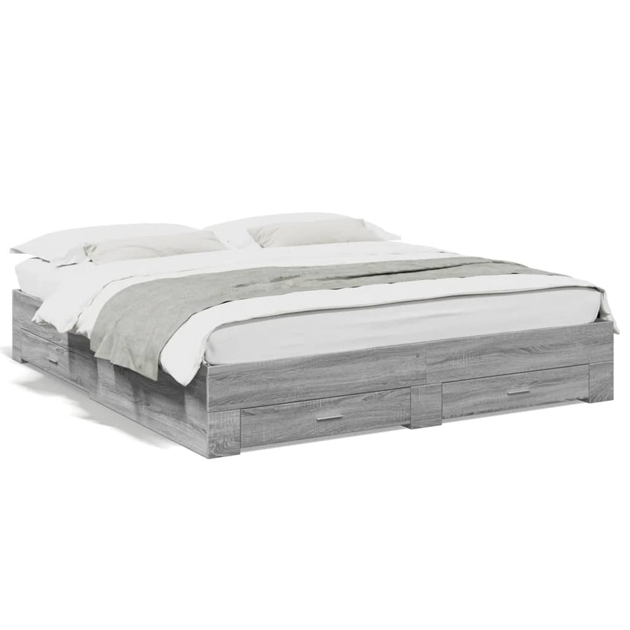 Bedframe met lades bewerkt hout grijs sonoma eiken 200x200 cm