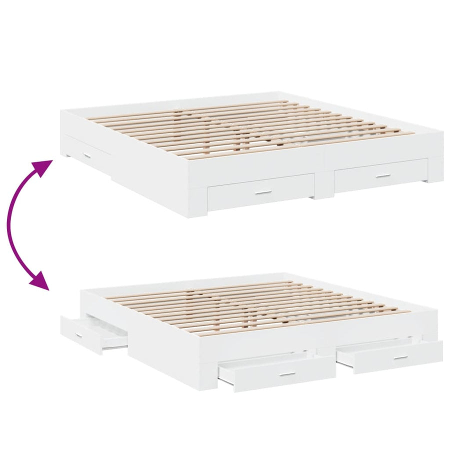 Bedframe met lades bewerkt hout wit 180x200 cm