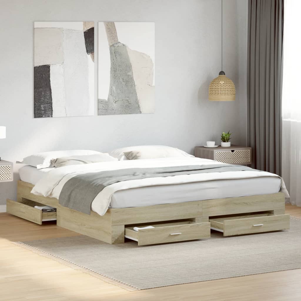 Bedframe met lades bewerkt hout sonoma eikenkleurig 180x200 cm