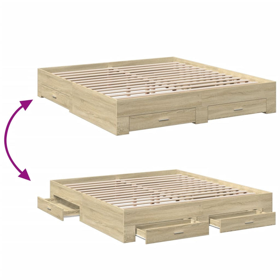 Bedframe met lades bewerkt hout sonoma eikenkleurig 180x200 cm