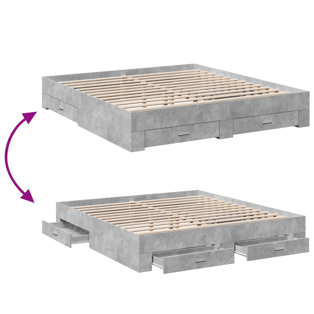 Bedframe met lades bewerkt hout betongrijs 180x200 cm