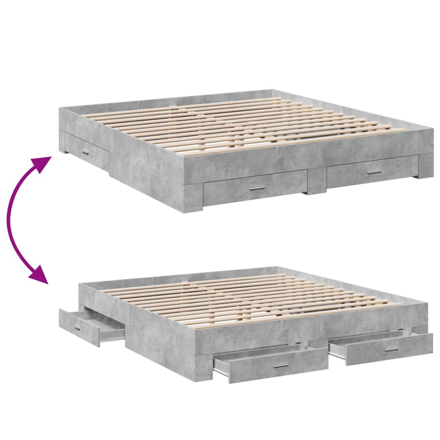 Bedframe met lades bewerkt hout betongrijs 180x200 cm