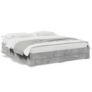 Bed frame with drawers treated wood concrete grey 180x200 cm