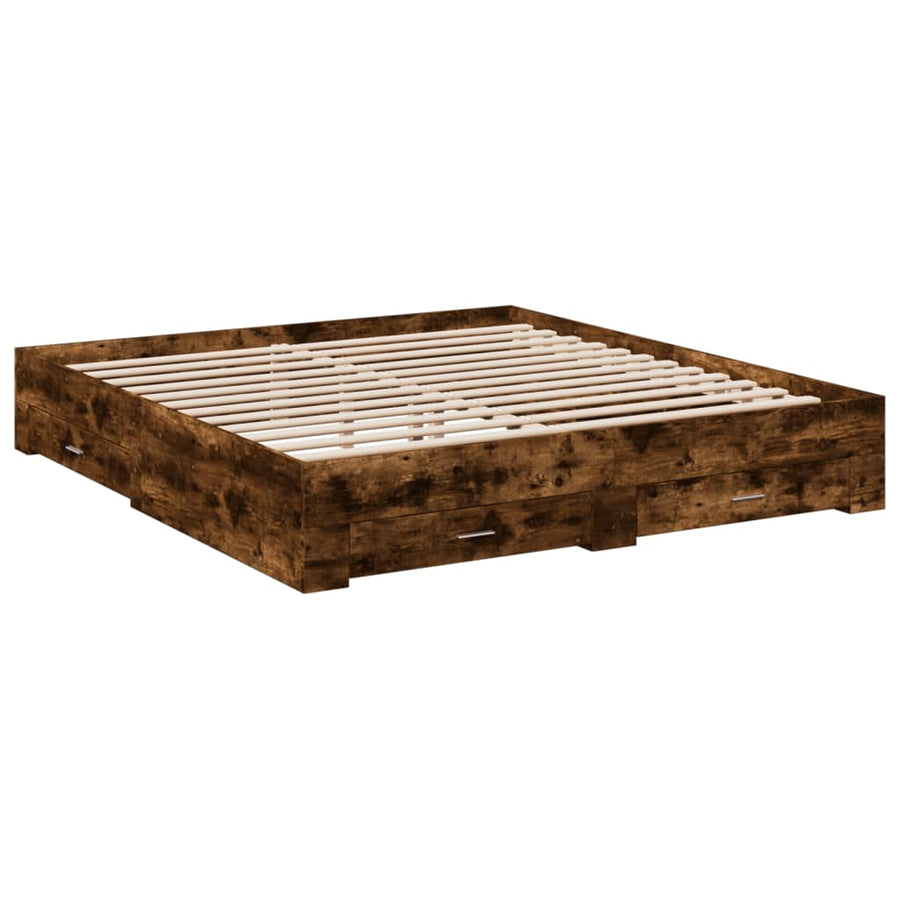 Bedframe met lades bewerkt hout gerookt eikenkleurig 180x200 cm