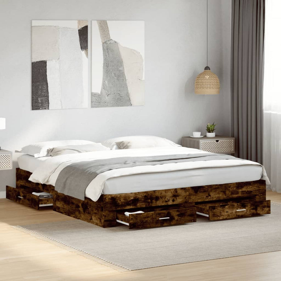 Bedframe met lades bewerkt hout gerookt eikenkleurig 180x200 cm