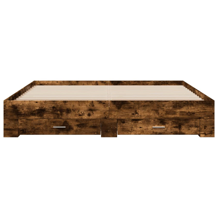 Bedframe met lades bewerkt hout gerookt eikenkleurig 180x200 cm