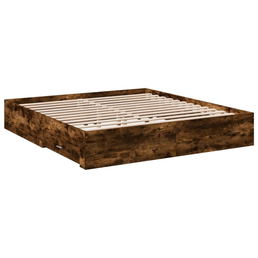 Bedframe met lades bewerkt hout gerookt eikenkleurig 180x200 cm