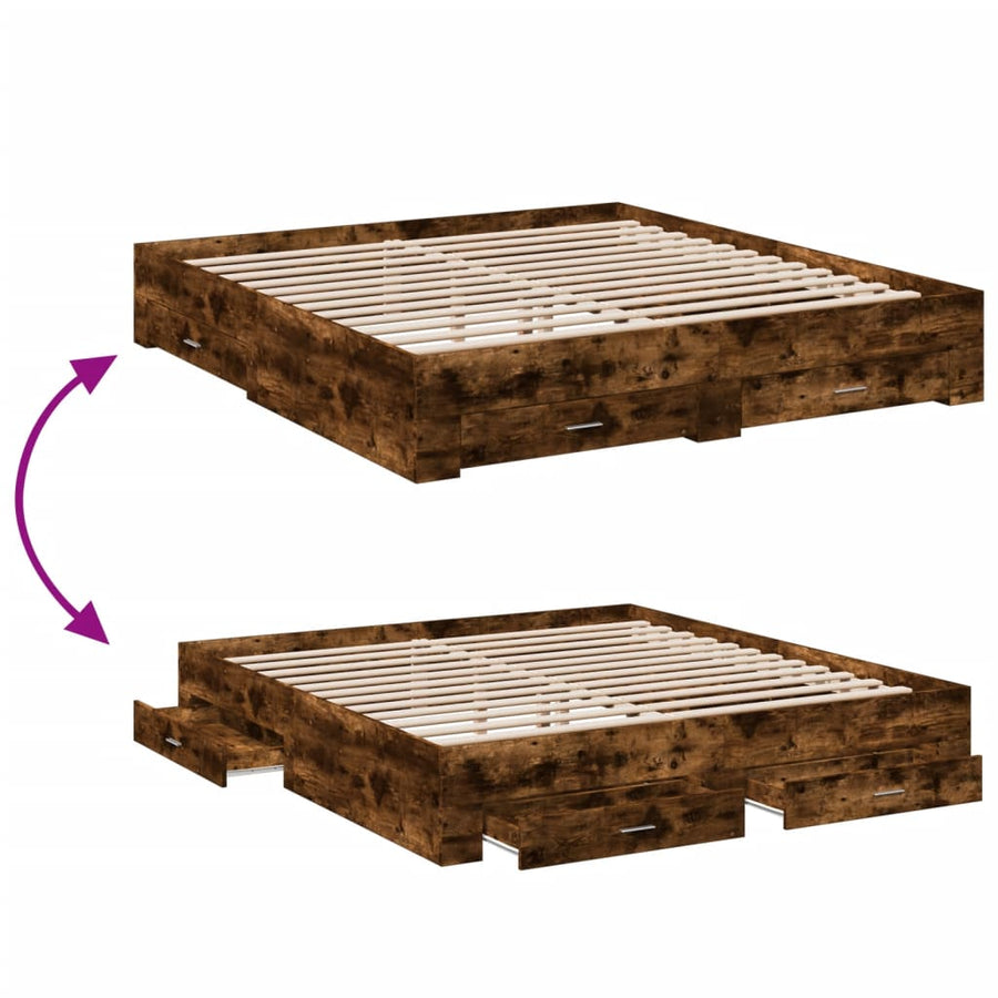 Bedframe met lades bewerkt hout gerookt eikenkleurig 180x200 cm