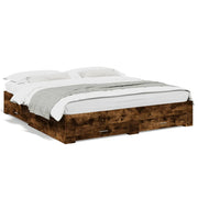 Bed frame with drawers, engineered wood, smoked oak look, 180x200 cm