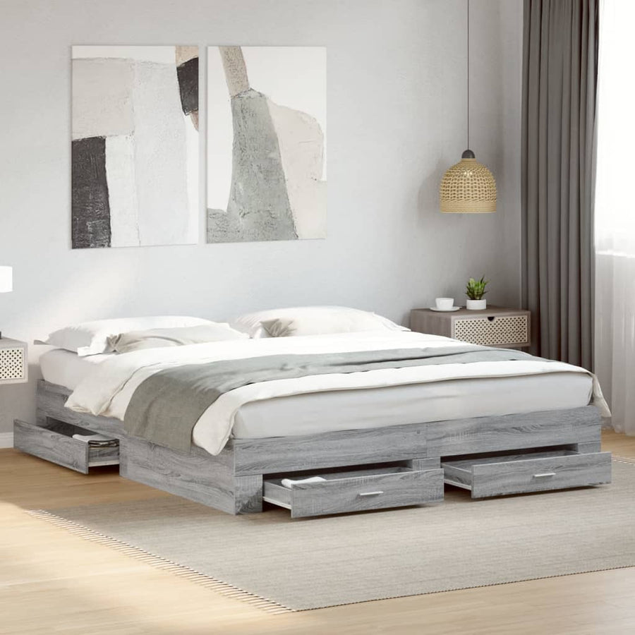 Bedframe met lades bewerkt hout grijs sonoma eiken 180x200 cm