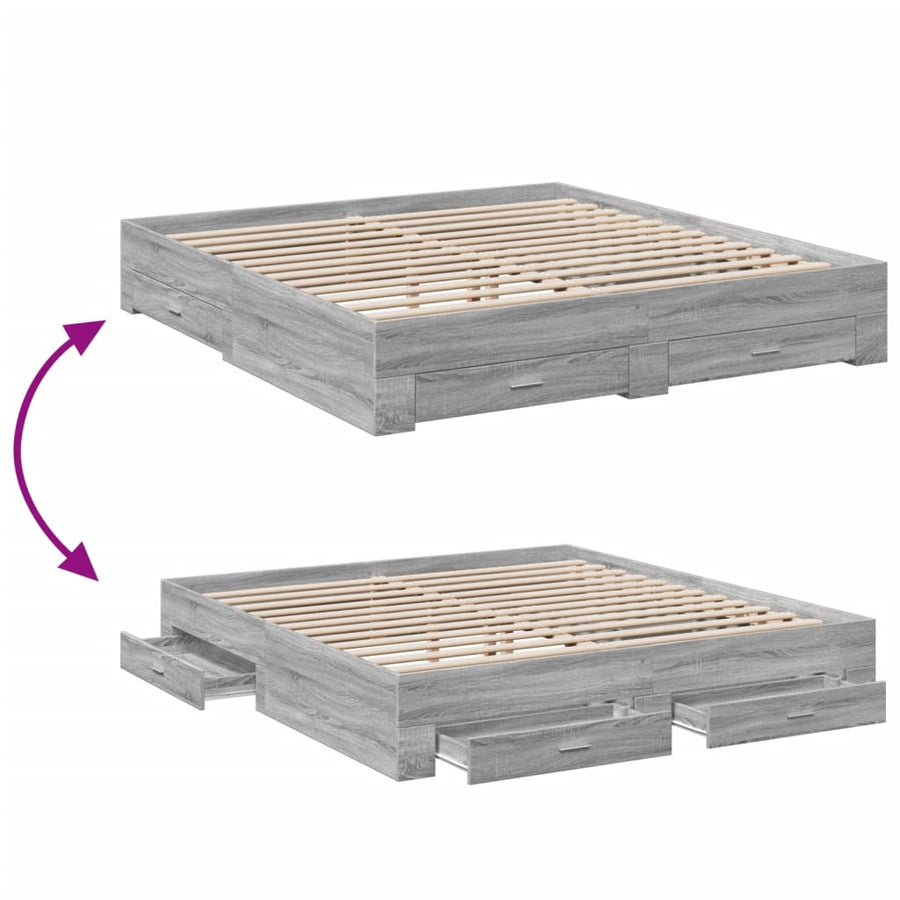 Bedframe met lades bewerkt hout grijs sonoma eiken 180x200 cm