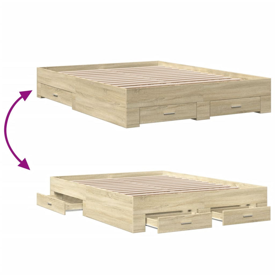 Bedframe met lades bewerkt hout sonoma eikenkleurig 160x200 cm