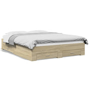 Bedframe 160x200 cm bewerkt hout sonoma eiken met lades