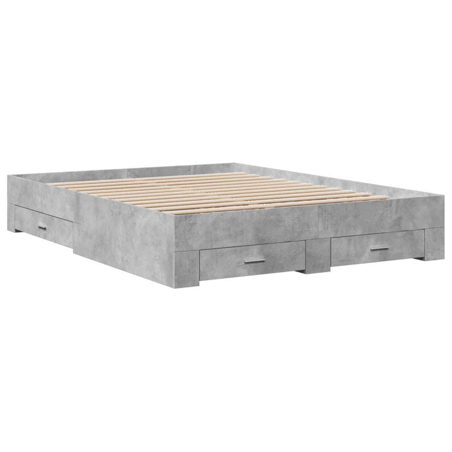 Bedframe met lades bewerkt hout betongrijs 160x200 cm