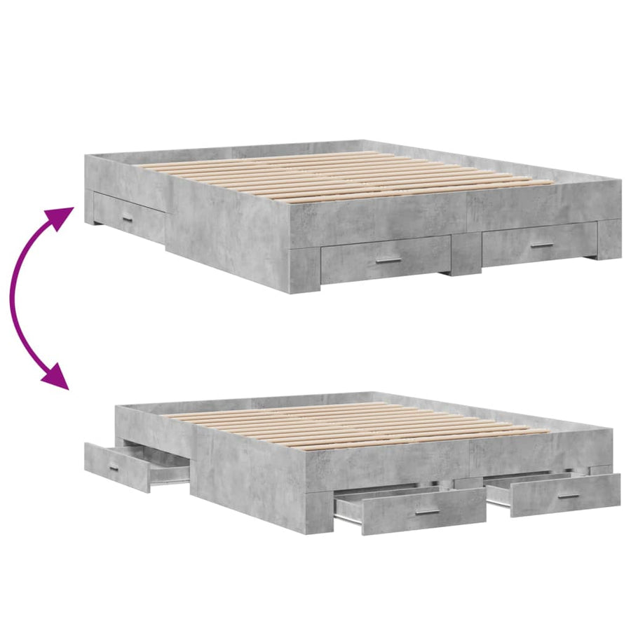 Bedframe met lades bewerkt hout betongrijs 160x200 cm