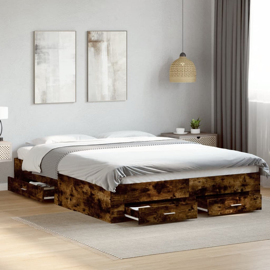 Bedframe met lades bewerkt hout gerookt eikenkleurig 160x200 cm