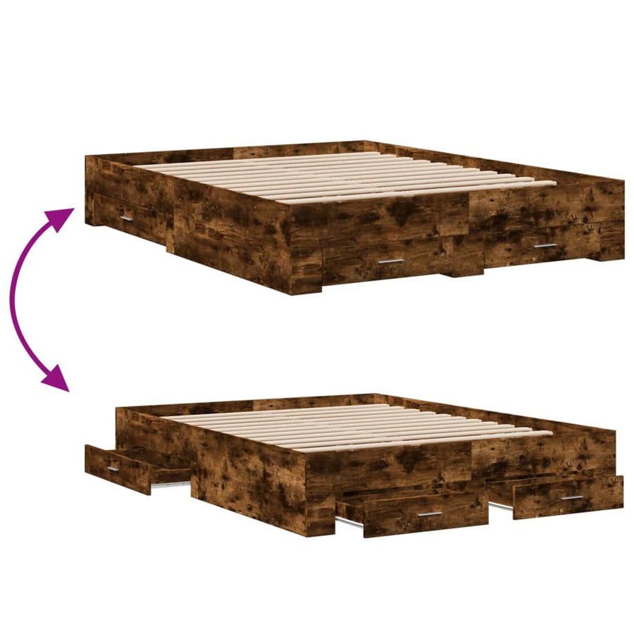 Bedframe met lades bewerkt hout gerookt eikenkleurig 160x200 cm