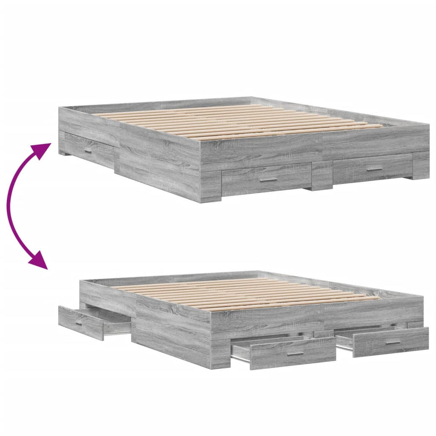 Bedframe met lades bewerkt hout grijs sonoma eiken 160x200 cm