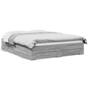 Bedframe 160x200 cm bewerkt hout grijs sonoma eiken met lades