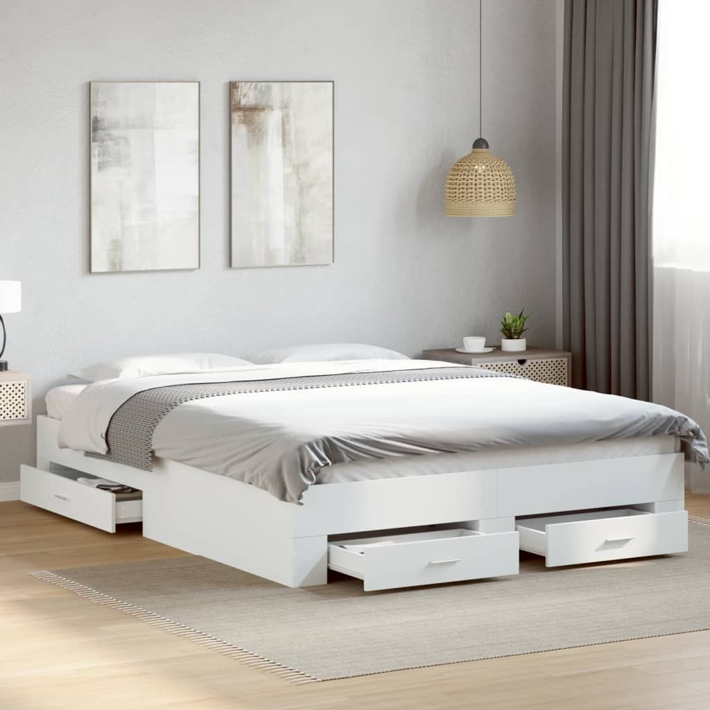 Bedframe met lades bewerkt hout wit 150x200 cm