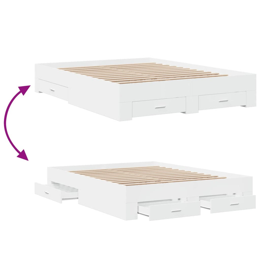 Bedframe met lades bewerkt hout wit 150x200 cm