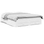 Bed frame with drawers carved wood white 150x200 cm
