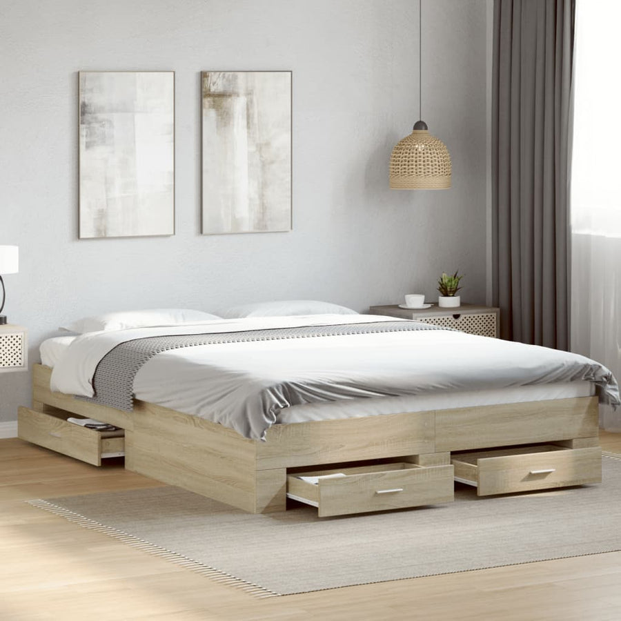 Bedframe met lades bewerkt hout sonoma eikenkleurig 150x200 cm