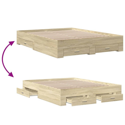 Bedframe met lades bewerkt hout sonoma eikenkleurig 150x200 cm