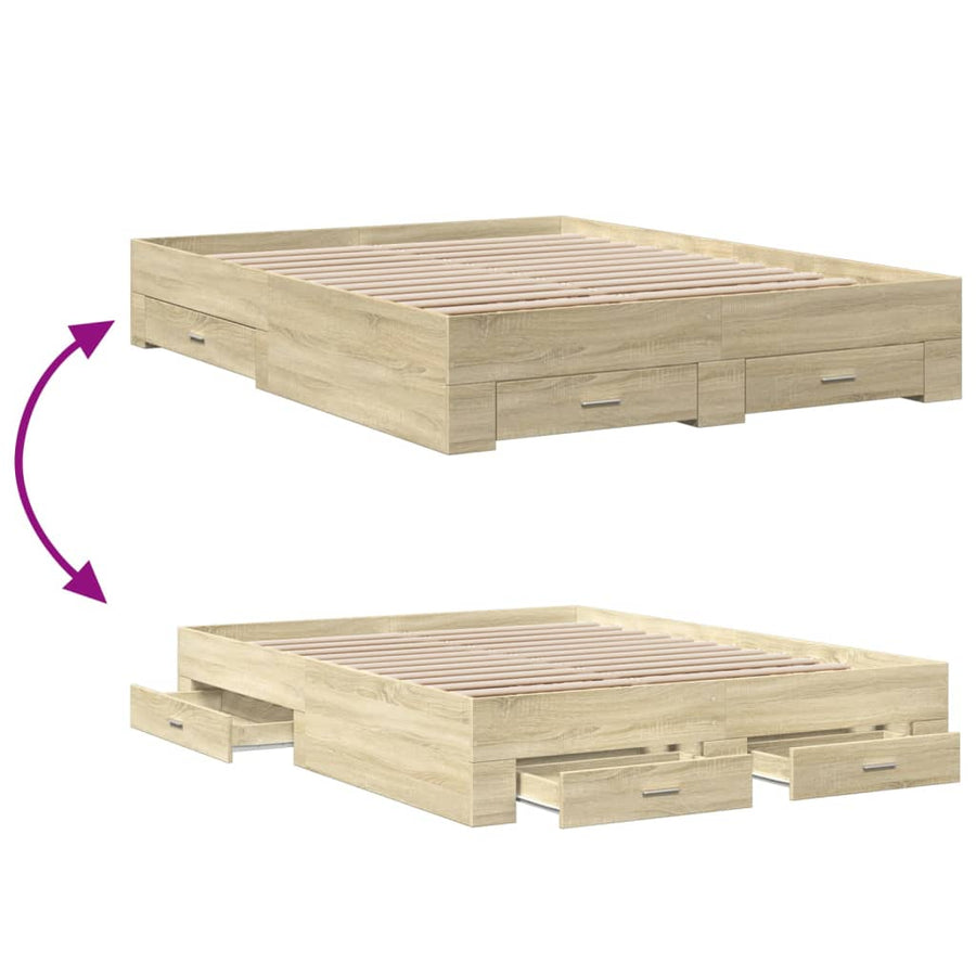 Bedframe met lades bewerkt hout sonoma eikenkleurig 150x200 cm