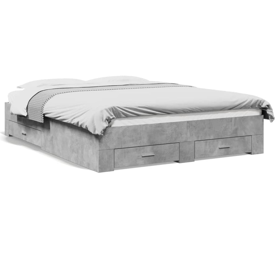 Bedframe met lades bewerkt hout betongrijs 150x200 cm