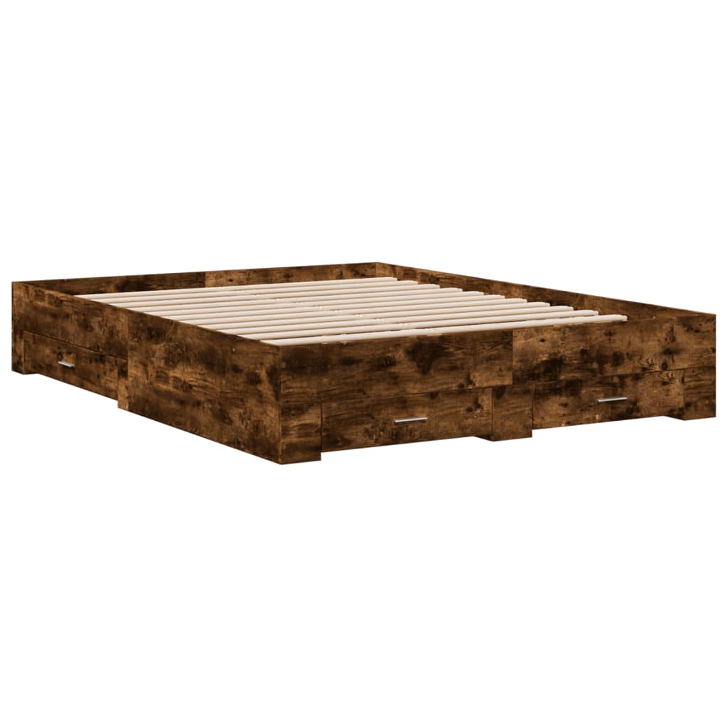 Bedframe met lades bewerkt hout gerookt eikenkleurig 150x200 cm