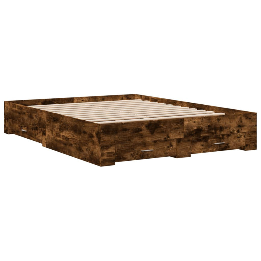 Bedframe met lades bewerkt hout gerookt eikenkleurig 150x200 cm