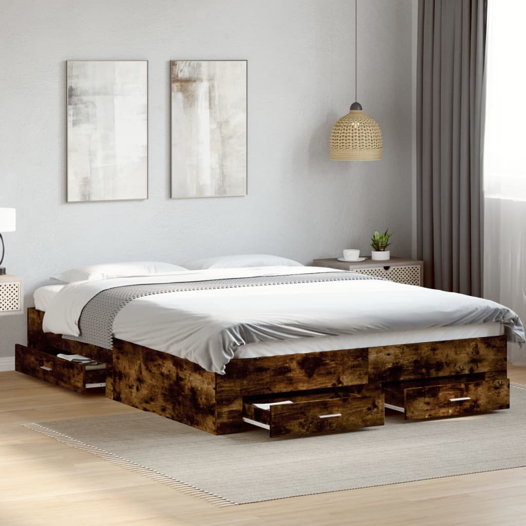 Bedframe met lades bewerkt hout gerookt eikenkleurig 150x200 cm