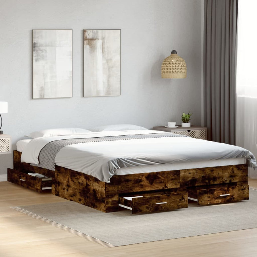 Bedframe met lades bewerkt hout gerookt eikenkleurig 150x200 cm