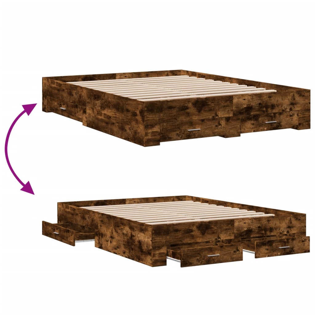 Bedframe met lades bewerkt hout gerookt eikenkleurig 150x200 cm