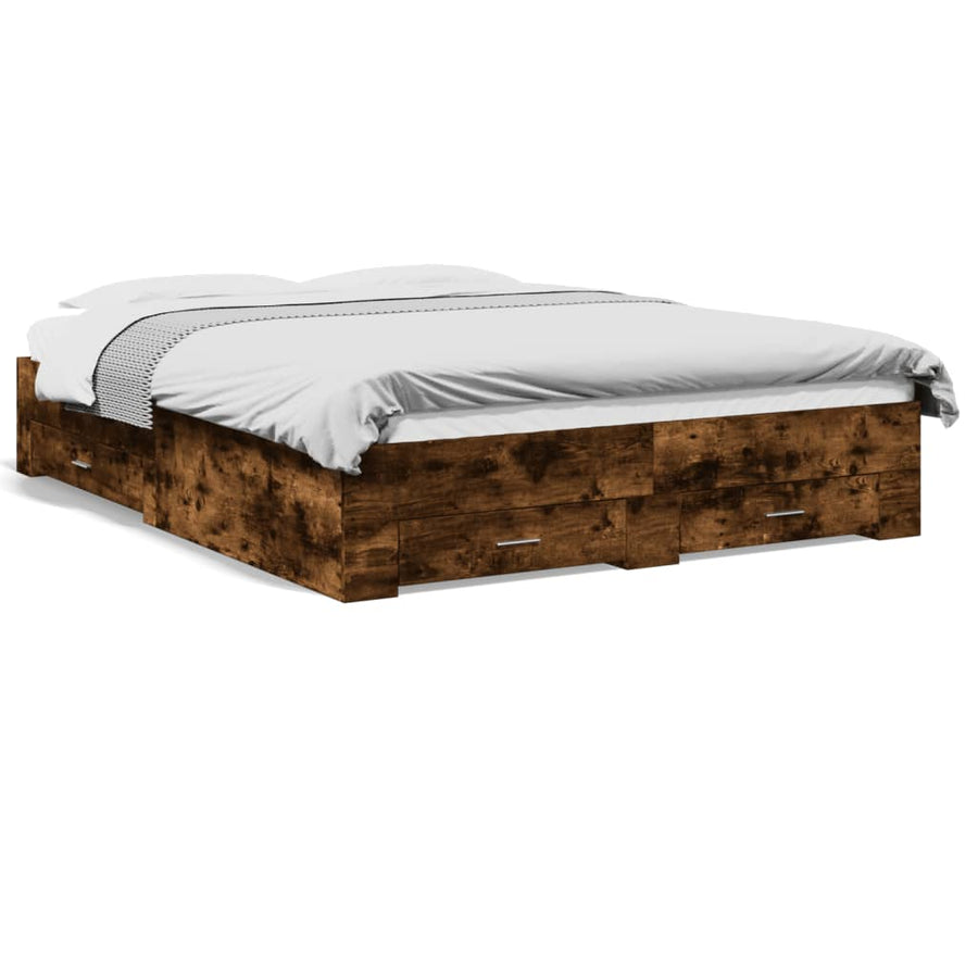Bedframe met lades bewerkt hout gerookt eikenkleurig 150x200 cm